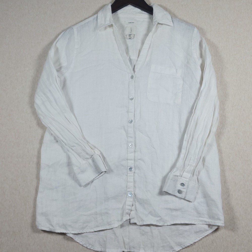 Joie 100% Linen White Long Sleeve Button Down Shirt Womens M Coastal